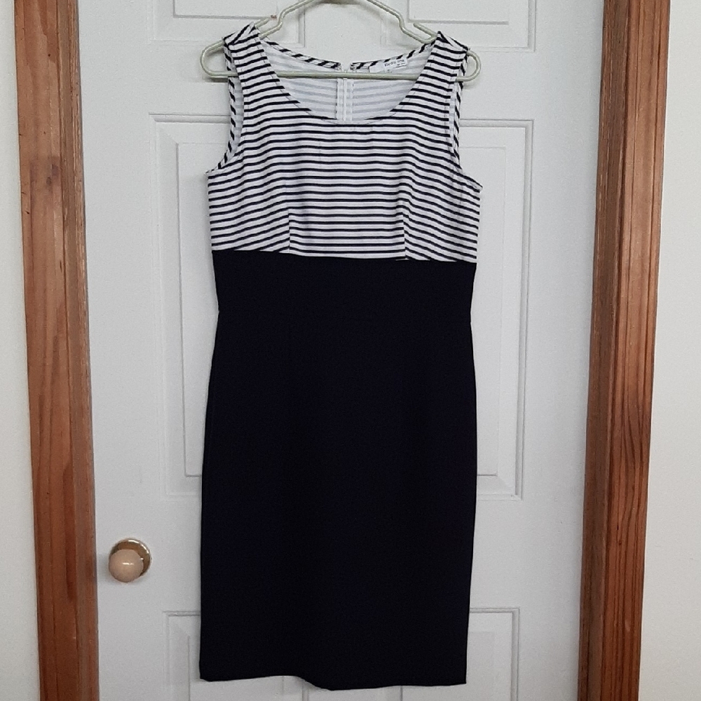 Studio One Navy Midi Dress with White Striped Bodice